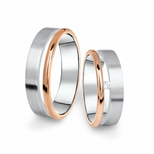 Kombinované snubní prsteny z bílého a růžového zlata s briliantem, pár - 11