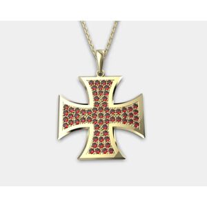Granát Zlatý přívěsek maltézský kříž s českým granátem, Zlato Au 585/1000 11888