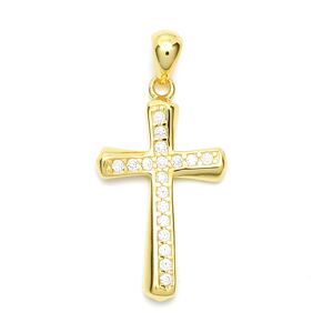 Aranys Přívěsek stříbrný, zlacený kříž se zirkony 02114
