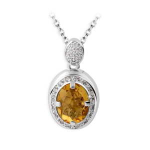 Zlatý dámský přívěsek DF 3369, bílé zlato, citrín s diamanty