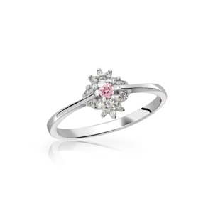 Zlatý zásnubní prsten DF 3055, bílé zlato, růžový safír s diamanty