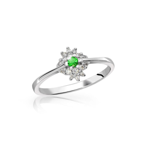 Zlatý zásnubní prsten DF 3055, bílé zlato, smaragd s diamanty