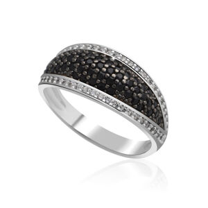 Zlatý dámský prsten DF 3353 z bílého zlata, černé a bílé diamanty 65