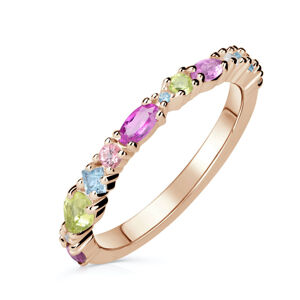 Zlatý dámský prsten DF 4918 z růžového zlata, barevné kameny 63