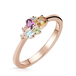 Zlatý dámský prsten DF 4946 z růžového zlata, barevné kameny 58