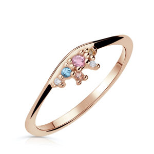 Zlatý dámský prsten DF 5039 z růžového zlata, barevné kameny 65