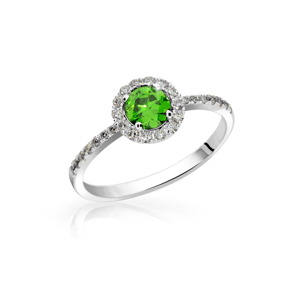 Zlatý zásnubní prsten DF 3098, bílé zlato, smaragd s diamanty